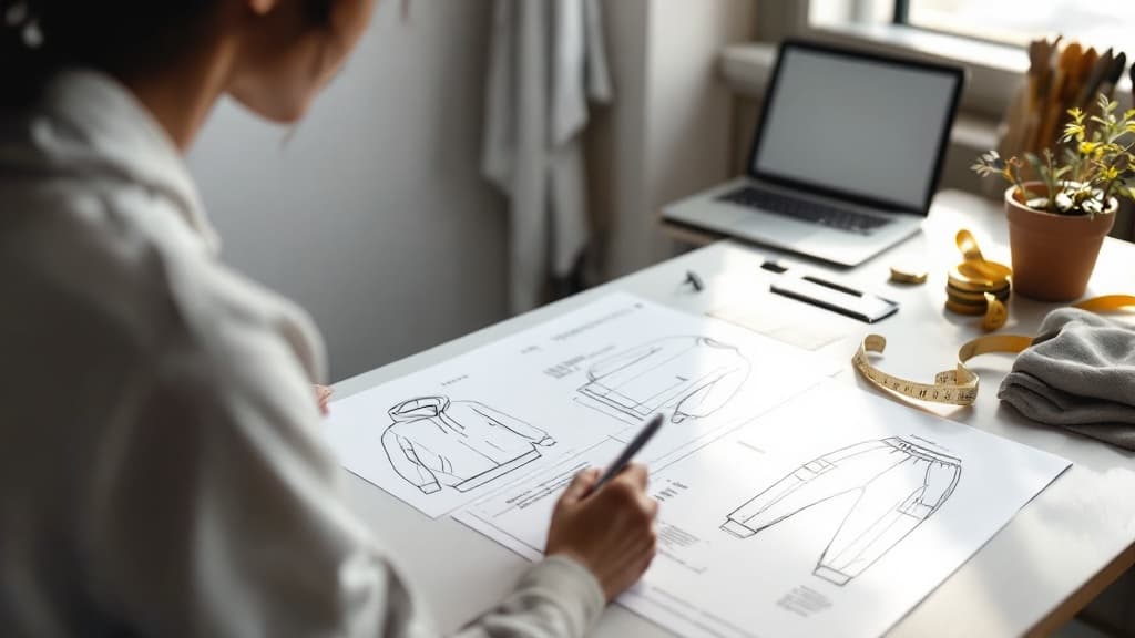 Fashion designers collaborating on technical specifications